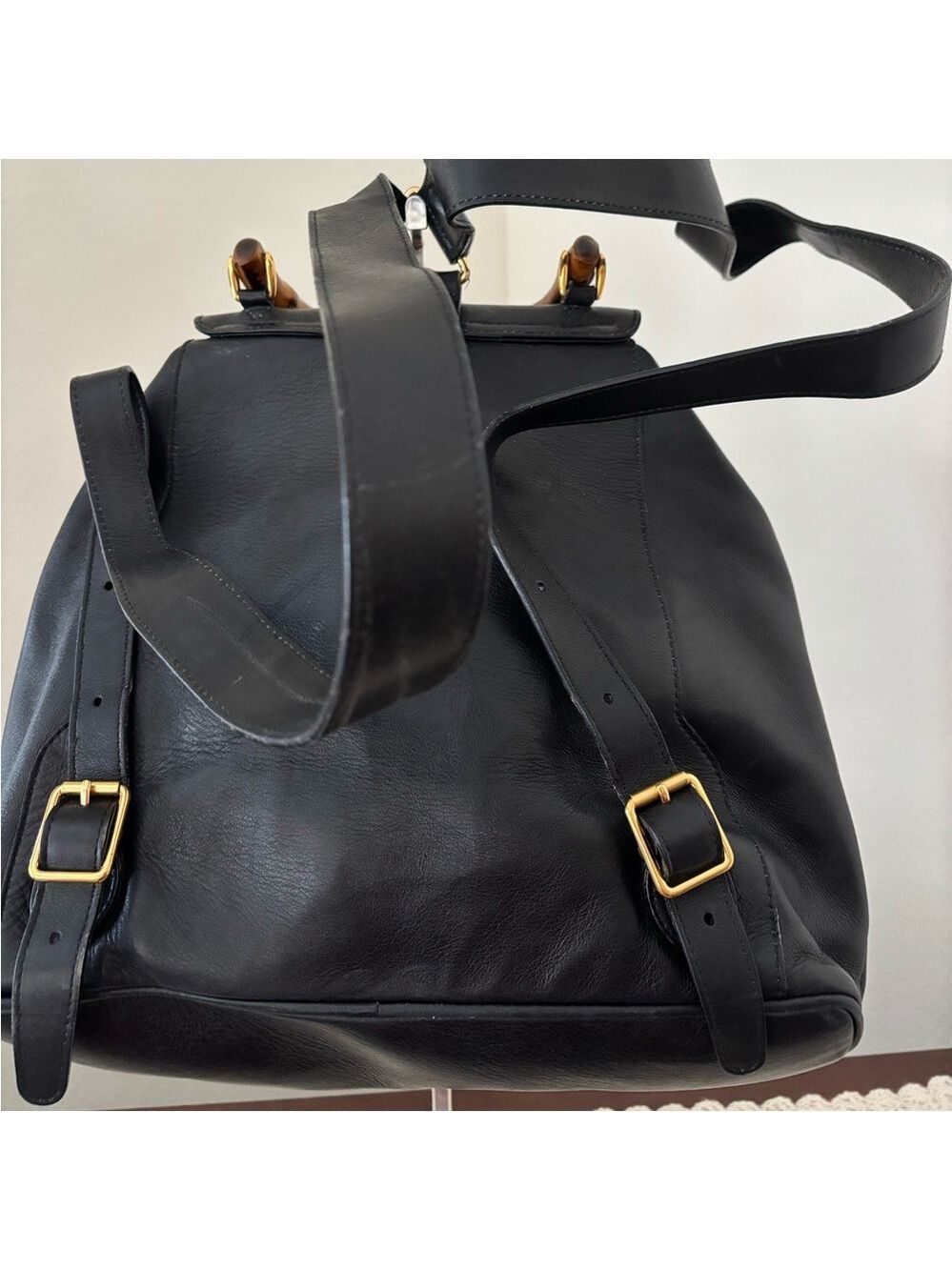Authentic Gucci Bamboo Line Black Leather Backpack | Iconic Vintage Luxury - Picture 3 of 9
